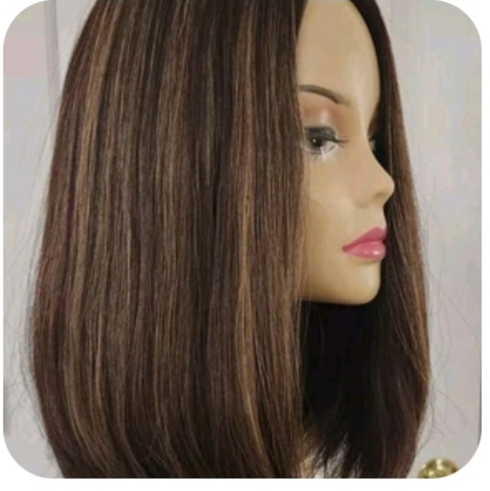 NWT Brazilian Hair, Large Cap, Silk Top, Brown, Caramel Hilights, All Human Hair